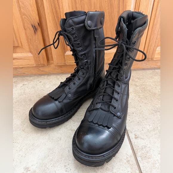 Rocky Black Leather 10” Paraboot Combat Moto Military Jumper Kiltie Boots, 7.5 - Picture 3 of 13